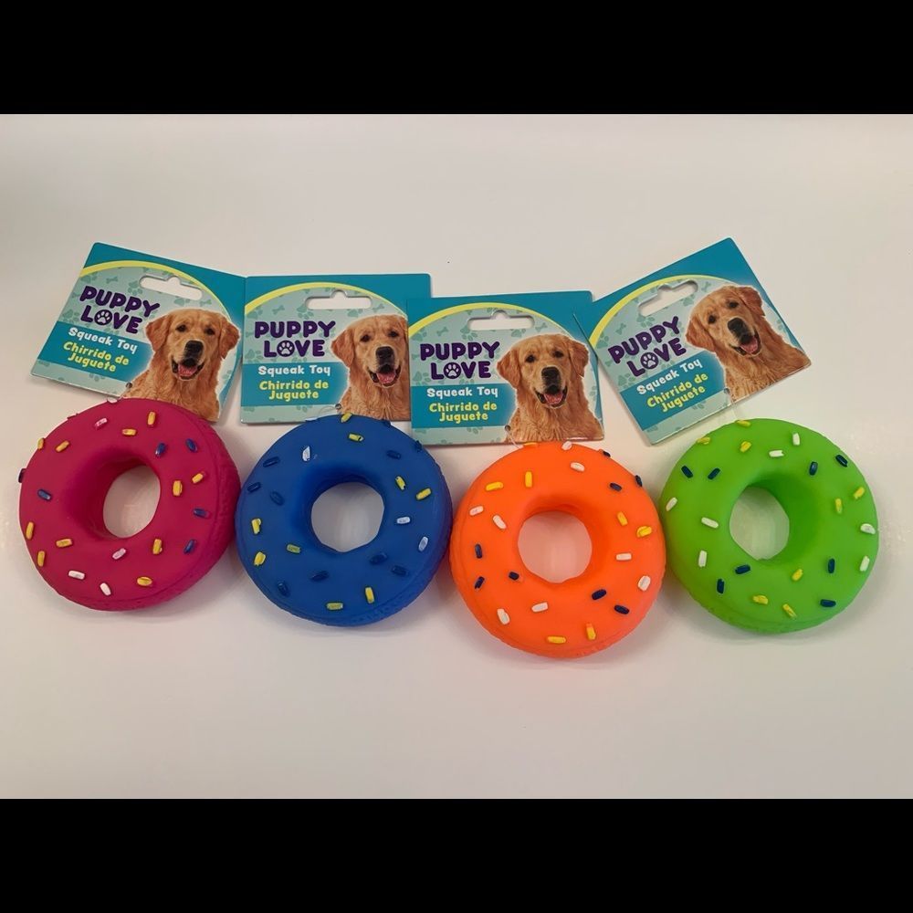 Donut With Sprinkles- Dog Squeak Toy- Orange - Picture 6 of 6